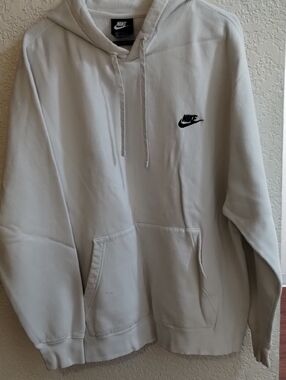 Nike Light Gray/White Pullover Hoodie with Black Swoosh